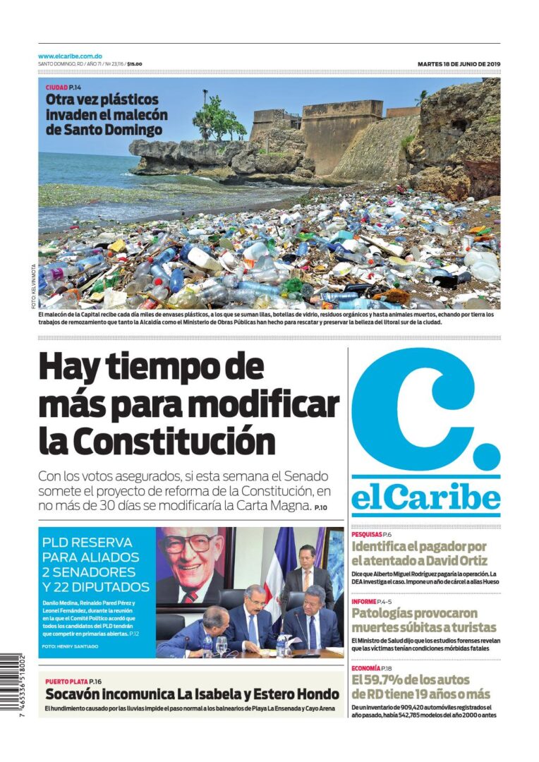 Portada Periódico El Caribe, Martes 18 Junio 2019