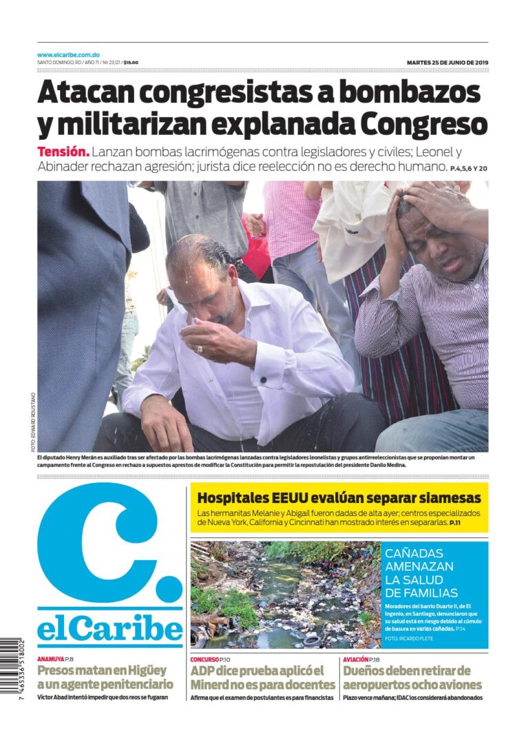 Portada Periódico El Caribe, Martes 25 Junio 2019