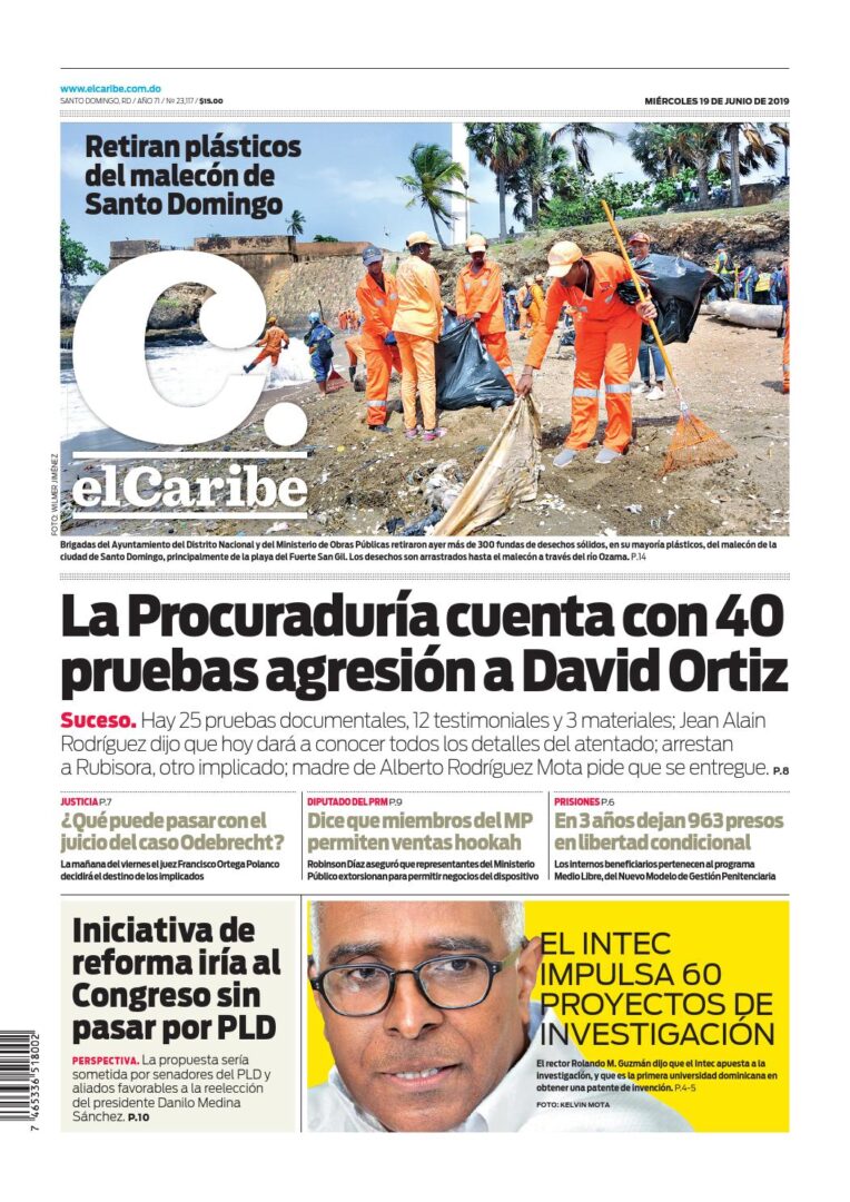 Portada Periódico El Caribe, Miércoles 19 Junio 2019