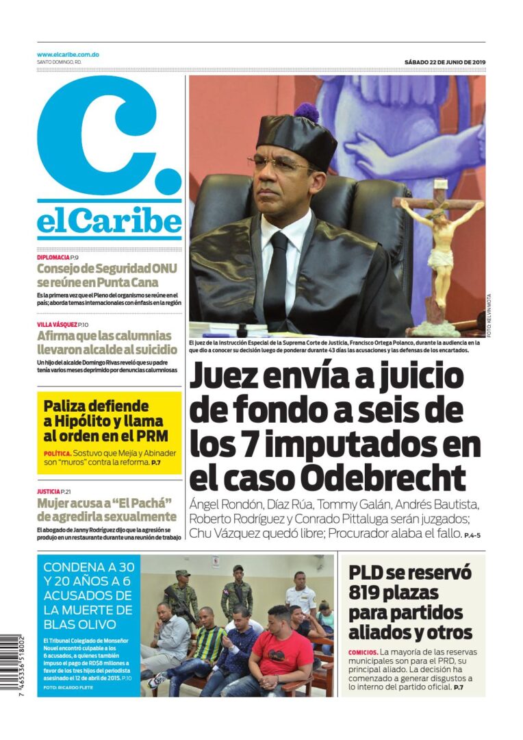 Portada Periódico El Caribe, Sábado 22 Junio 2019