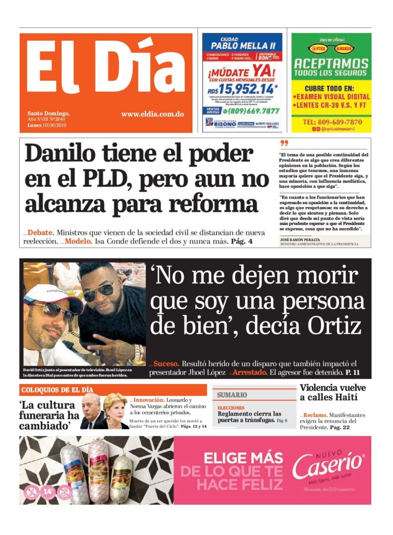 Portada Periódico El Día, Lunes 10 Junio 2019