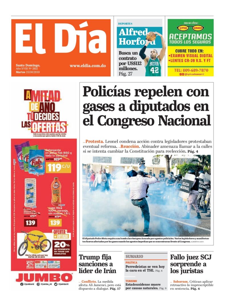 Portada Periódico El Día, Martes 25 Junio 2019