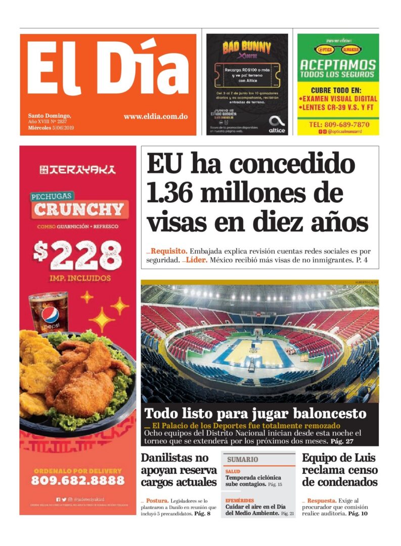 Portada Periódico El Día, Miércoles 05 Junio 2019