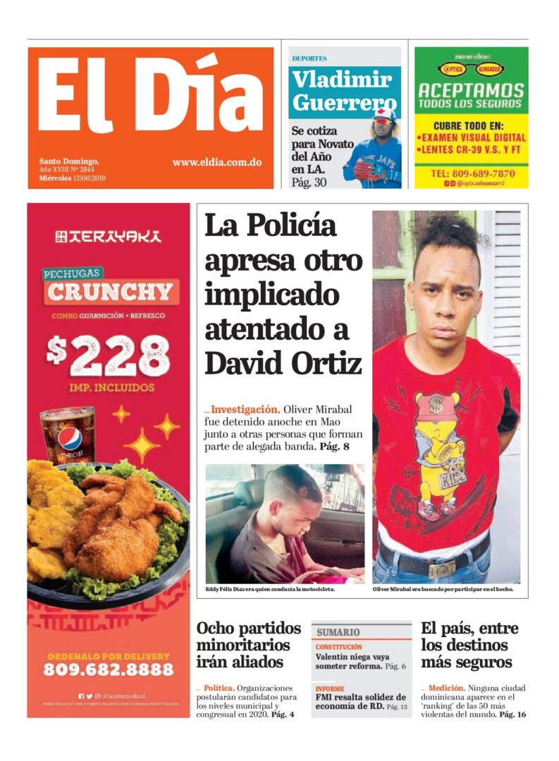 Portada Periódico El Día, Miércoles 12 Junio 2019