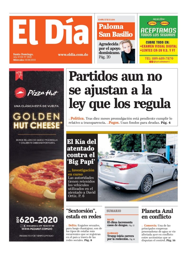 Portada Periódico El Día, Miércoles 19 Junio 2019