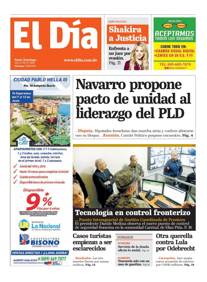 Portada Periódico El Día, Viernes 07 Junio 2019