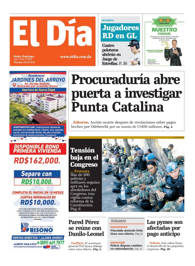 Portada Periódico El Día, Viernes 28 Junio 2019