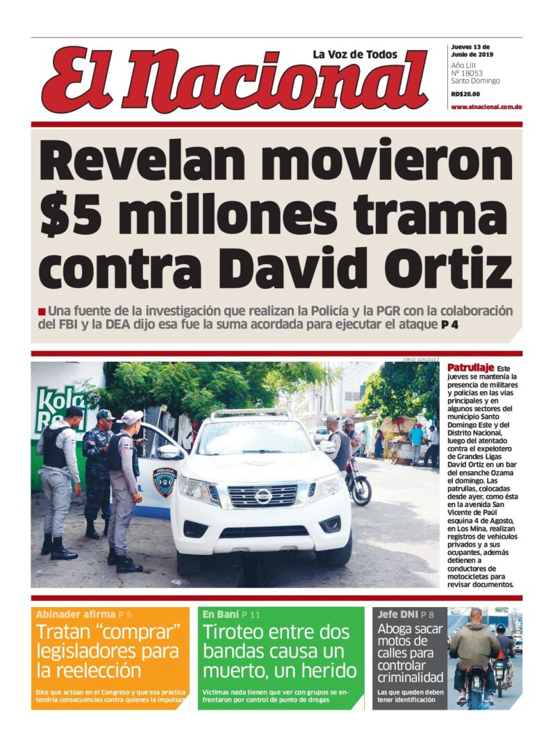 Portada Periódico El Nacional, Jueves 13 Junio 2019