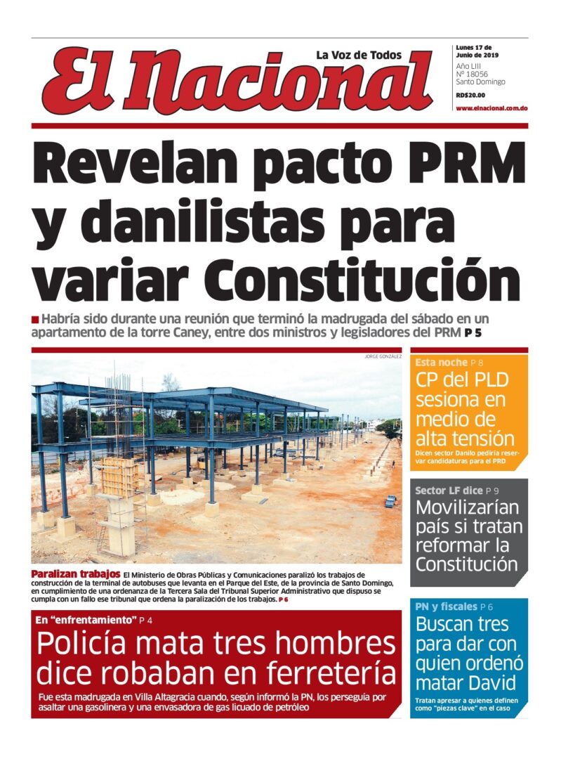 Portada Periódico El Nacional, Lunes 17 Junio 2019