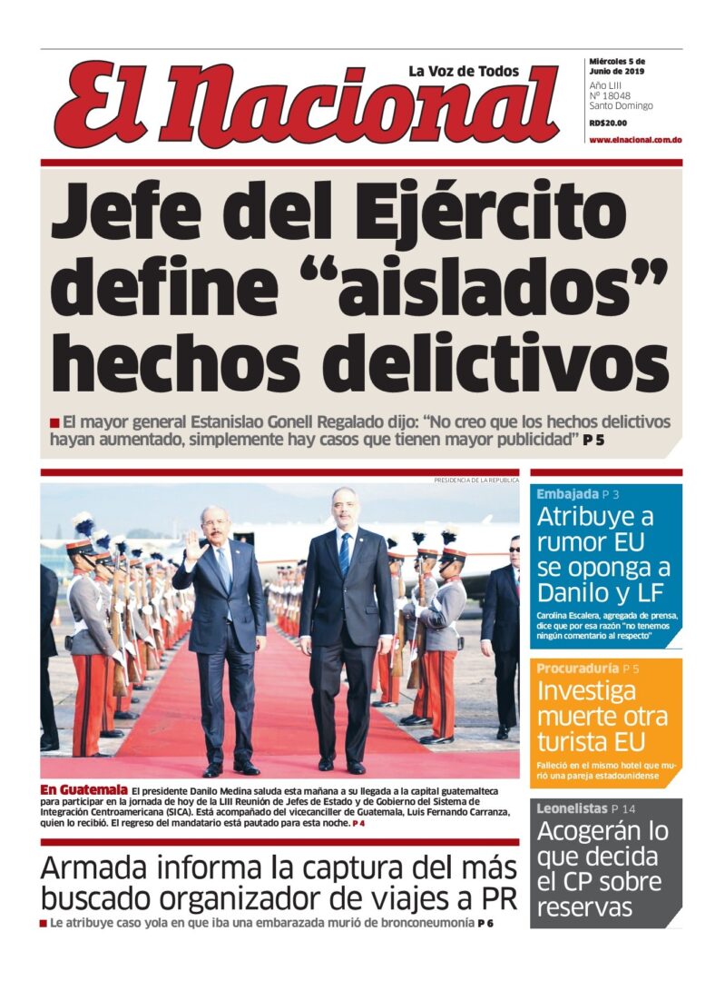 Portada Periódico El Nacional, Miércoles 05 Junio 2019