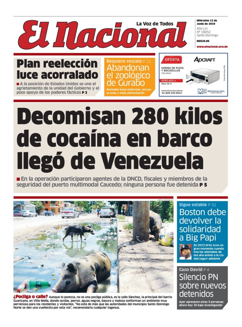 Portada Periódico El Nacional, Miércoles 12 Junio 2019