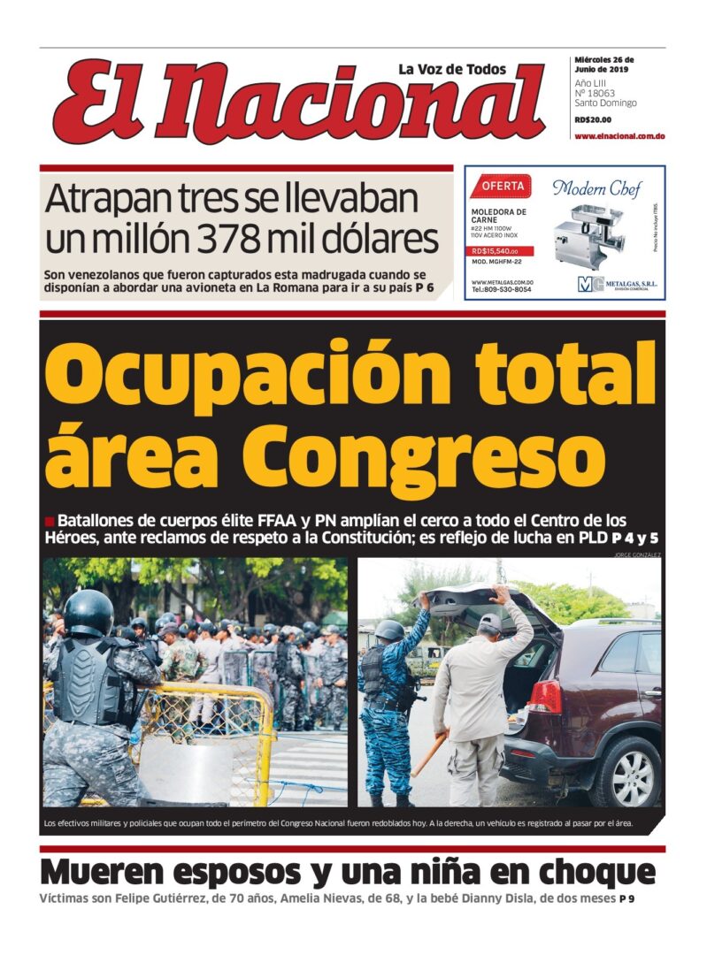 Portada Periódico El Nacional, Miércoles 26 Junio 2019