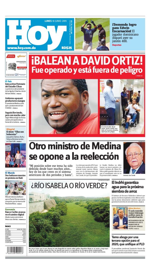 Portada Periódico Hoy, Lunes 10 Junio 2019