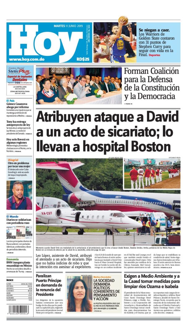 Portada Periódico Hoy, Martes 11 Junio 2019