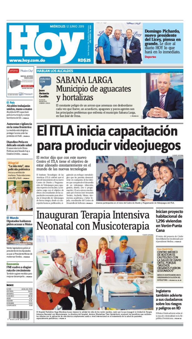 Portada Periódico Hoy, Miércoles 12 Junio 2019