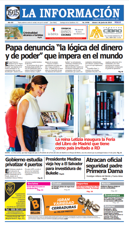 Portada Periódico La Información, Domingo 02 Junio 2019