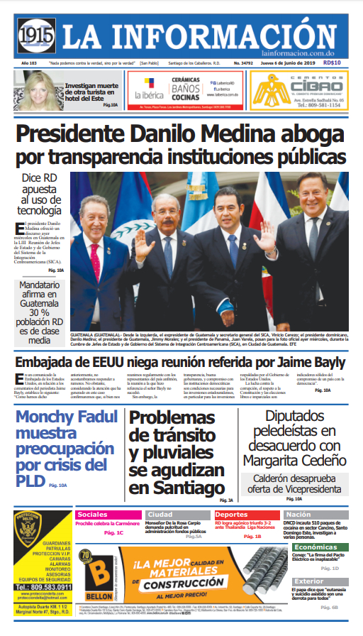 Portada Periódico La Información, Jueves 06 Junio 2019