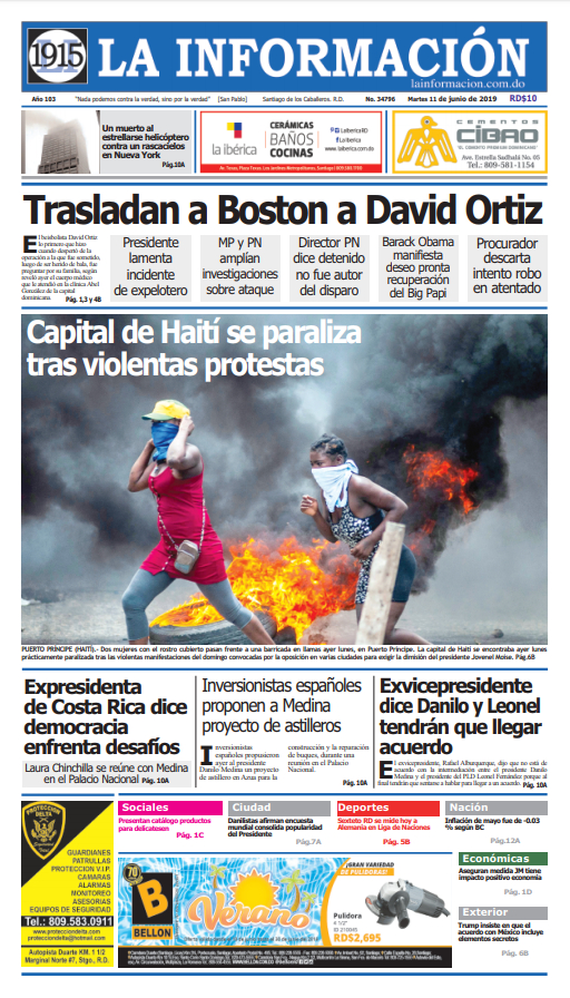 Portada Periódico La Información, Martes 11 Junio 2019