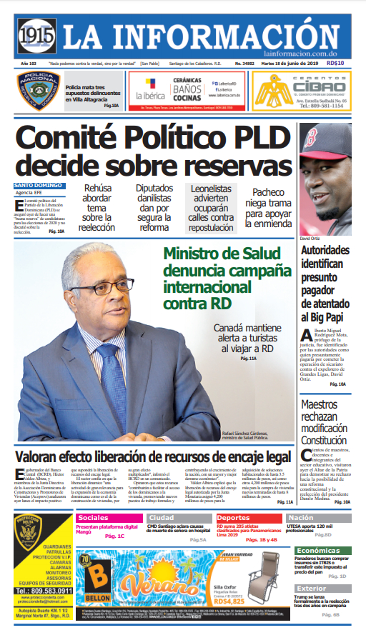 Portada Periódico La Información, Martes 18 Junio 2019
