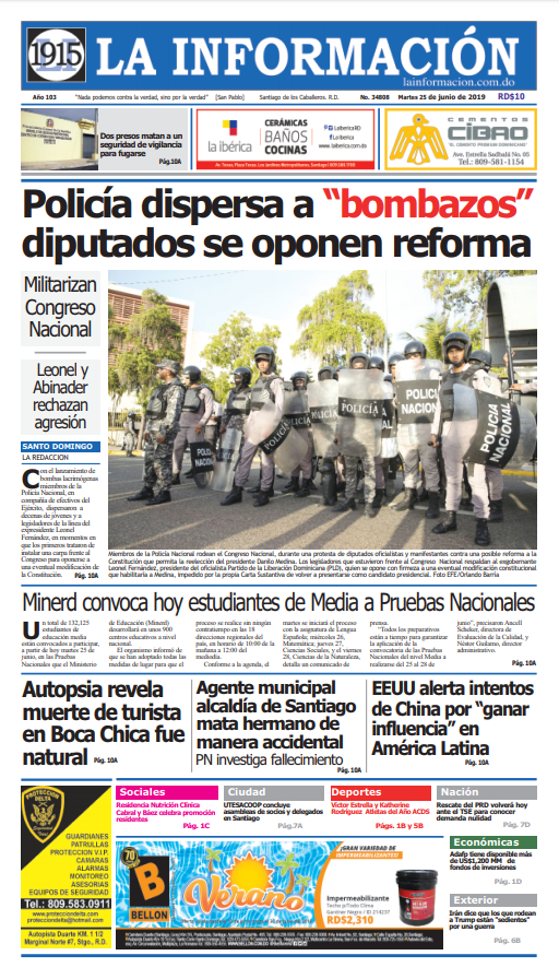 Portada Periódico La Información, Martes 25 Junio 2019