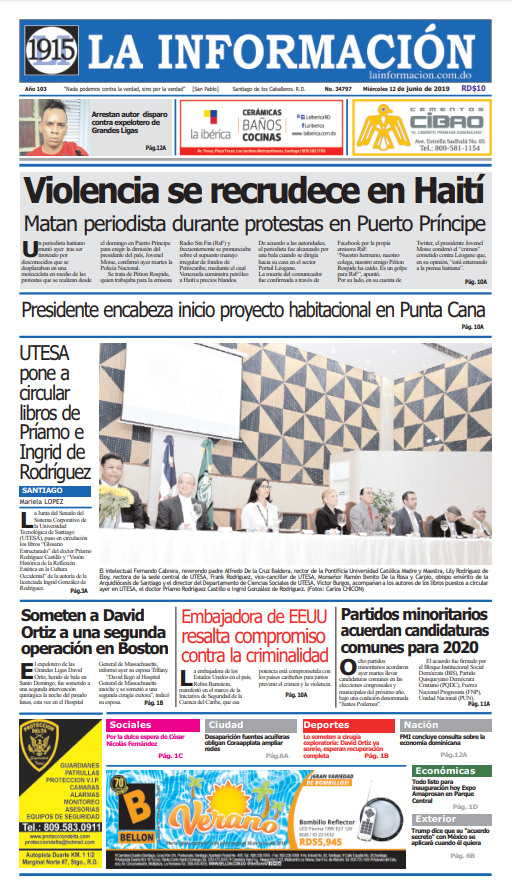 Portada Periódico La Información, Miércoles 12 Junio 2019