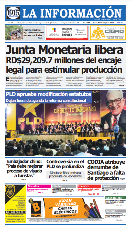 Portada Periódico La Información, Viernes 31 Mayo 2019