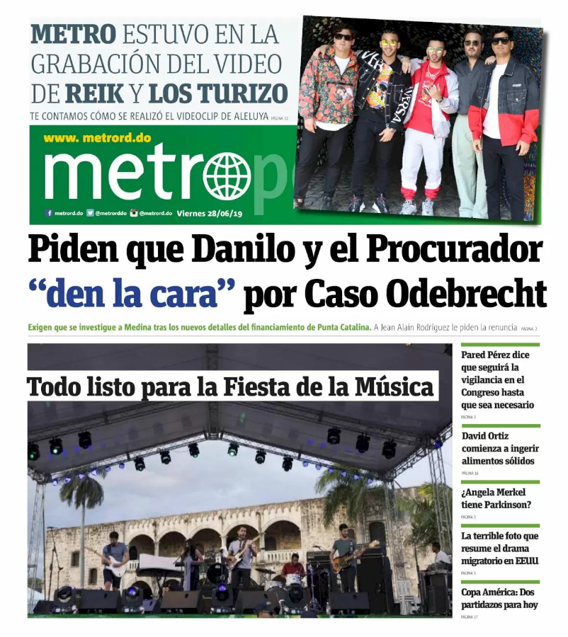 Portada Periódico Metro, Viernes 28 Junio 2019