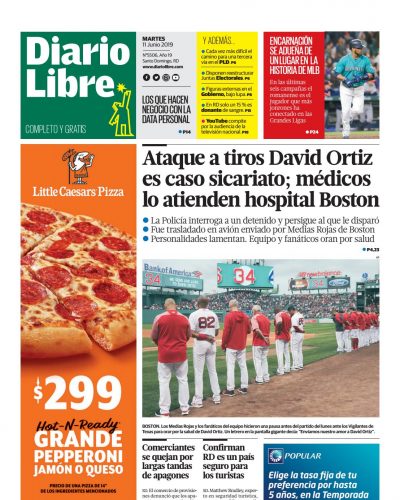 Portada Periódico Diario Libre, Martes 11 Junio 2019