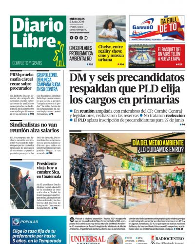 Portada Periódico Diario Libre, Miércoles 05 Junio 2019