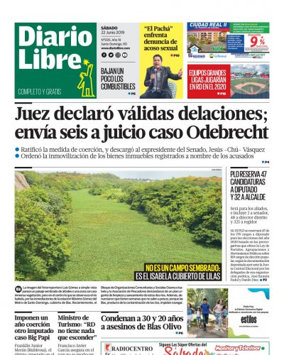 Portada Periódico Diario Libre, Sábado 22 Junio 2019