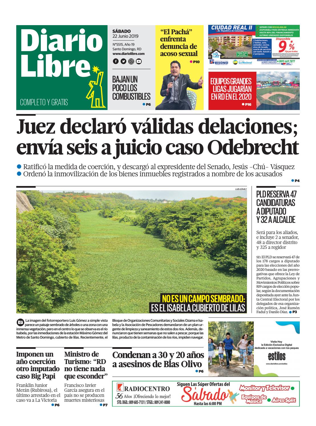 Portada Periódico Diario Libre, Sábado 22 Junio 2019