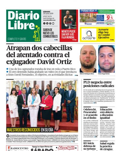 Portada Periódico Diario Libre, Sábado 29 Junio 2019