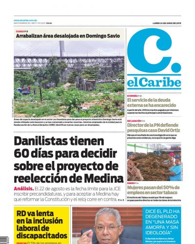 Portada Periódico El Caribe, Lunes 24 Junio 2019