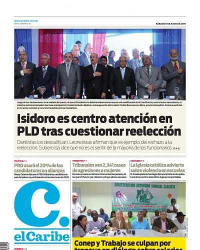 Portada Periódico El Caribe, Sábado 08 Junio 2019