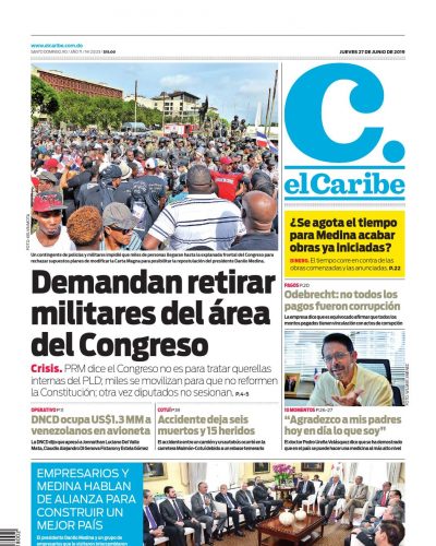 Portada Periódico El Caribe, Viernes 28 Junio 2019