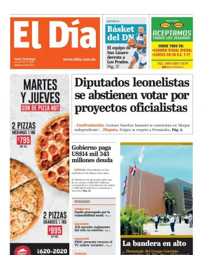 Portada Periódico El Día, Jueves 06 Junio 2019