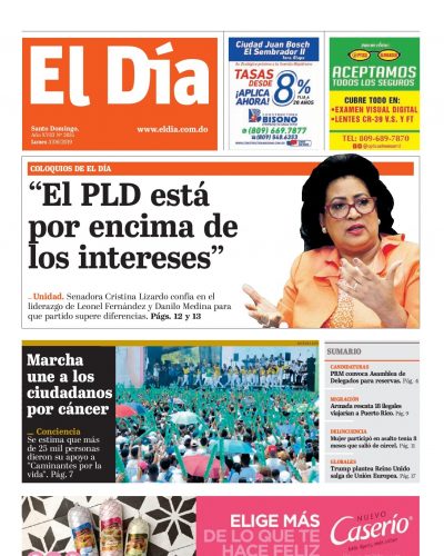 Portada Periódico El Día, Lunes 03 Junio 2019