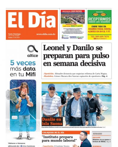 Portada Periódico El Día, Lunes 17 Junio 2019