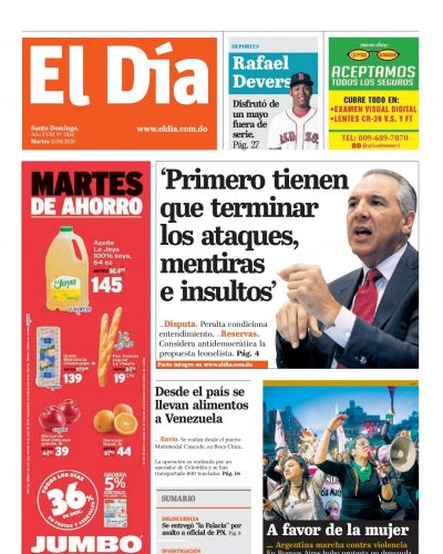 Portada Periódico El Día, Martes 04 Junio 2019