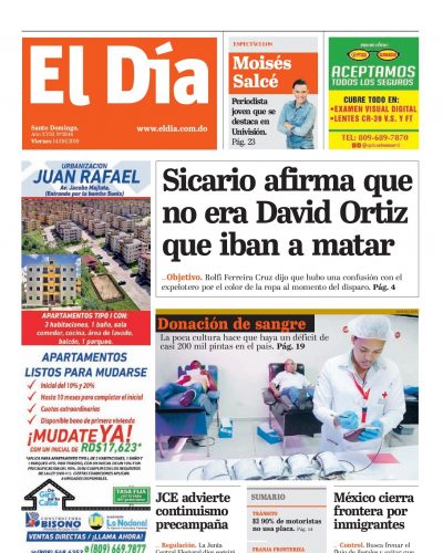 Portada Periódico El Día, Viernes 14 Junio 2019
