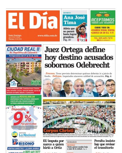 Portada Periódico El Día, Viernes 21 Junio 2019