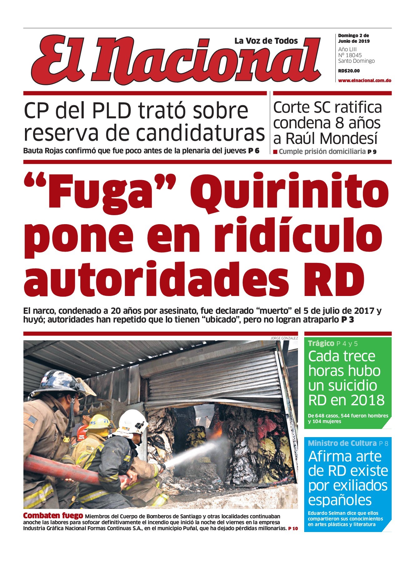 Portada Periódico El Nacional, Domingo 02 Junio 2019