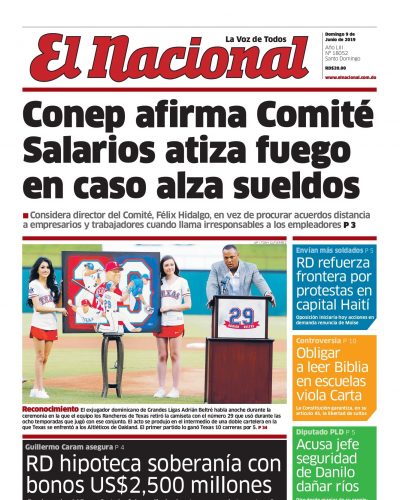 Portada Periódico El Nacional, Domingo 09 Junio 2019