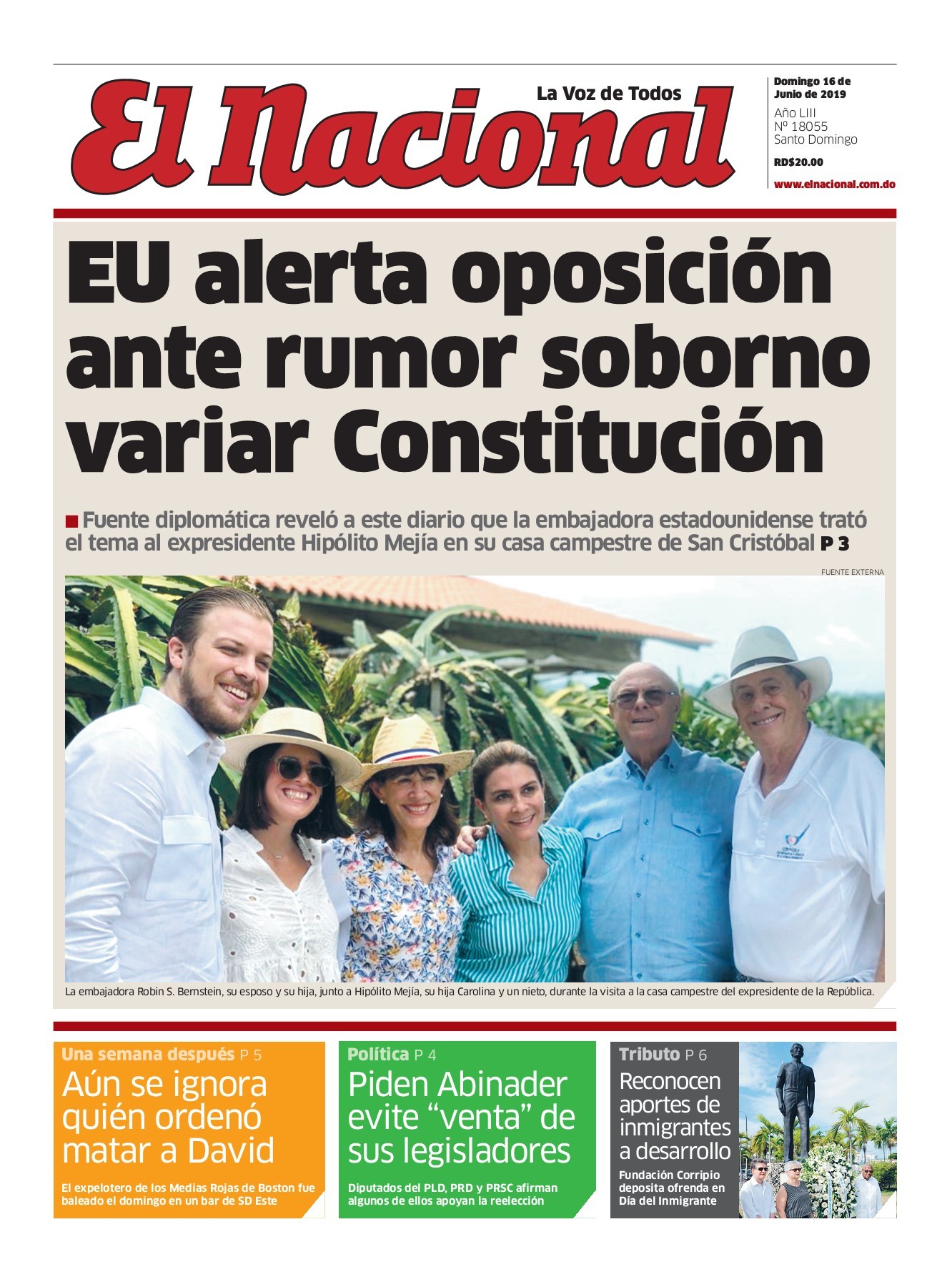 Portada Periódico El Nacional, Domingo 16 Junio 2019