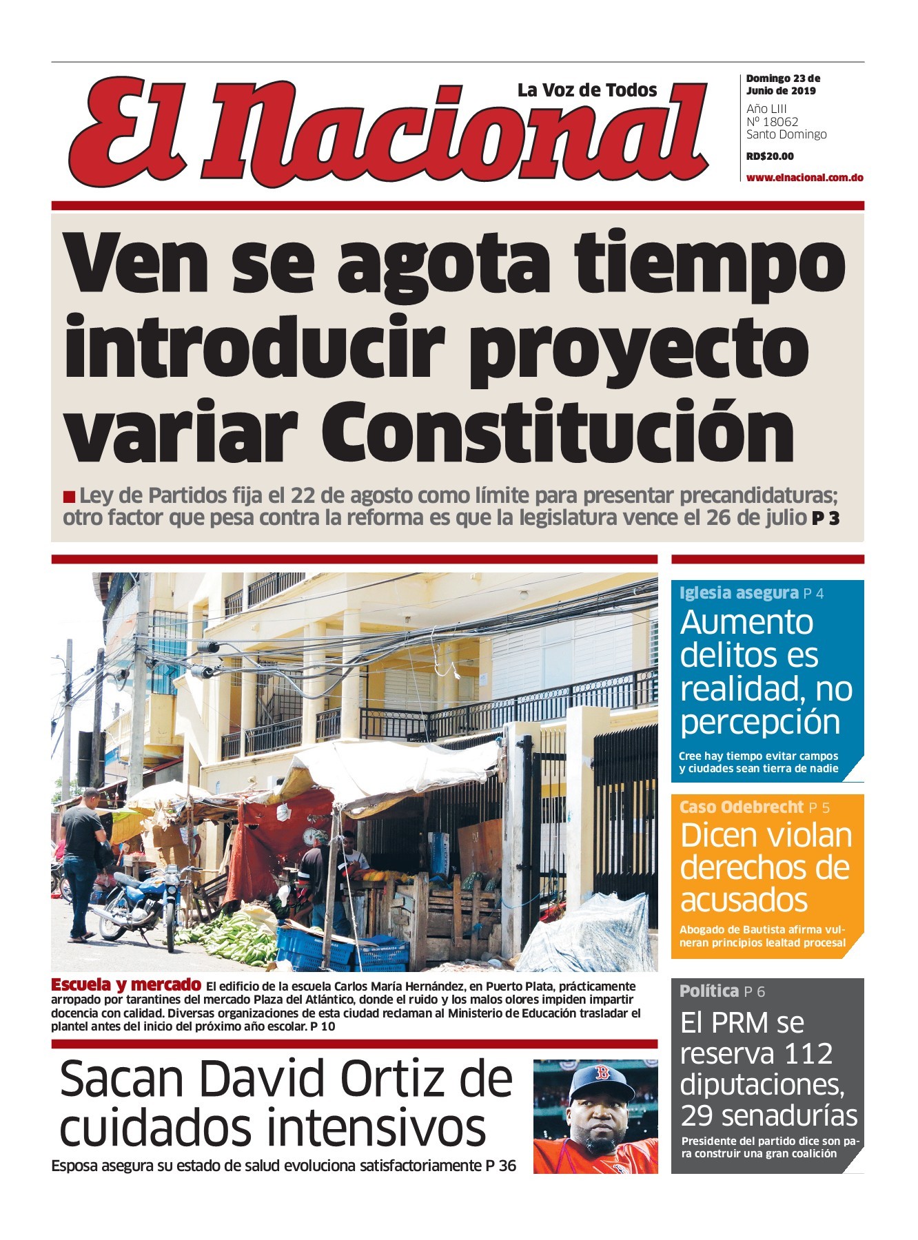 Portada Periódico El Nacional, Domingo 23 Junio 2019