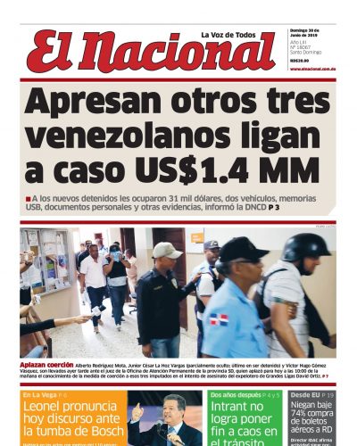 Portada Periódico El Nacional, Domingo 30 Junio 2019