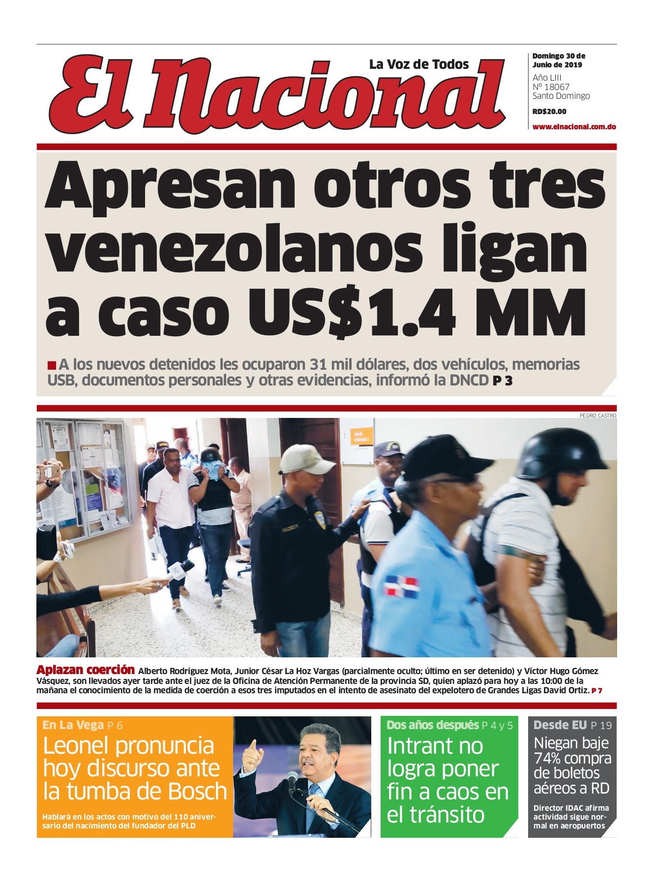 Portada Periódico El Nacional, Domingo 30 Junio 2019