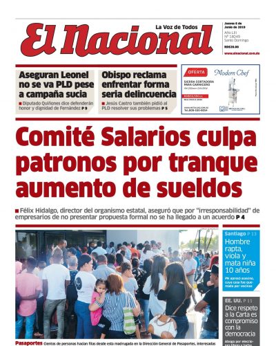 Portada Periódico El Nacional, Jueves 06 Junio 2019