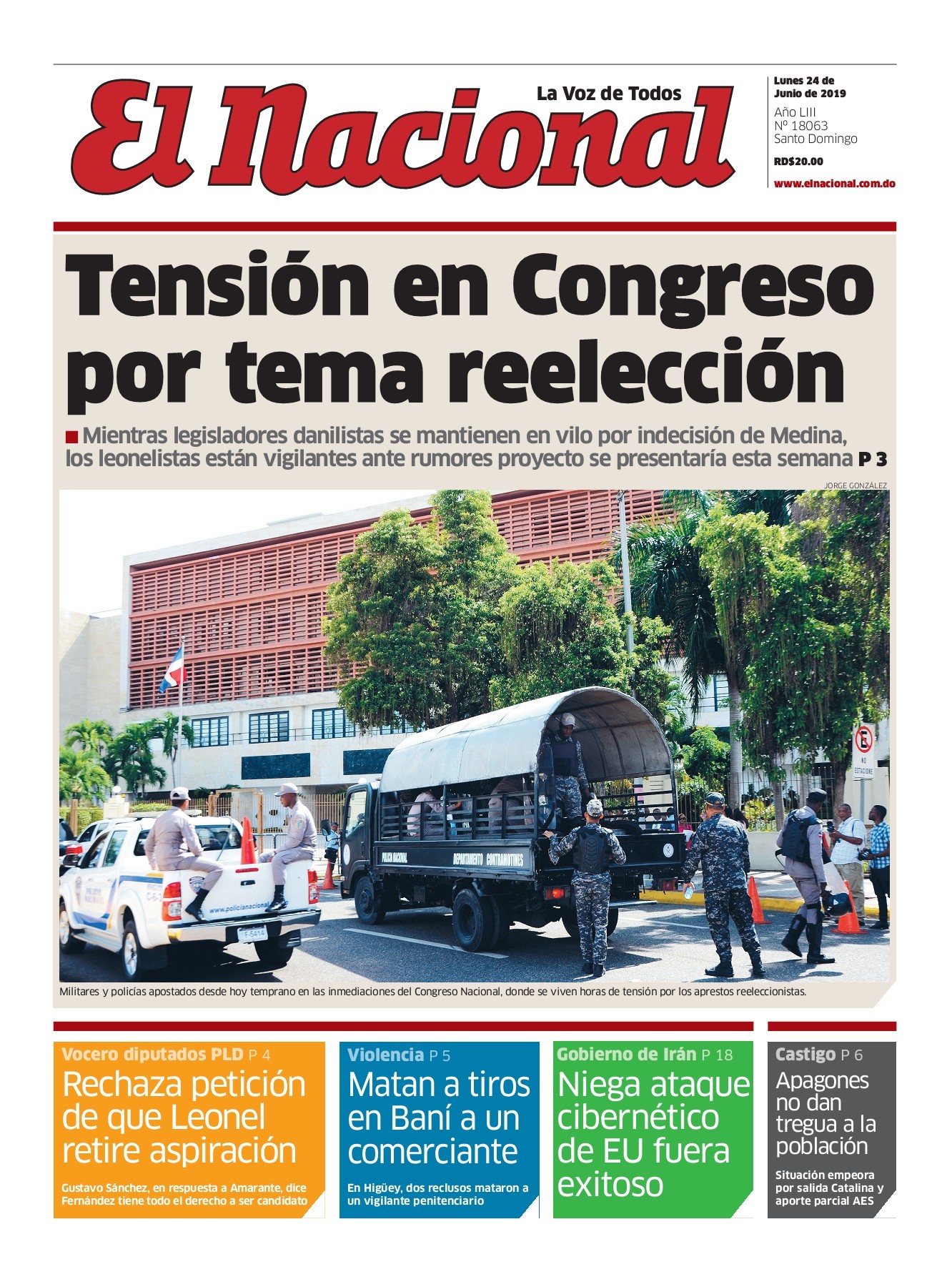 Portada Periódico El Nacional, Lunes 24 Junio 2019