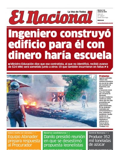 Portada Periódico El Nacional, Martes 04 Junio 2019